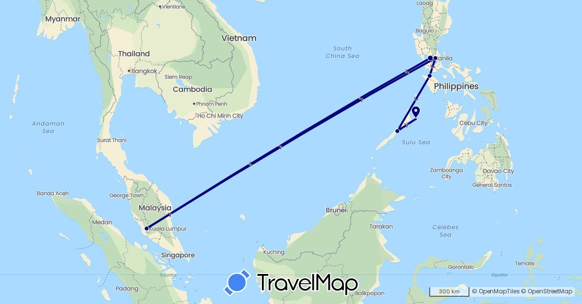 TravelMap itinerary: driving in Malaysia, Philippines (Asia)
